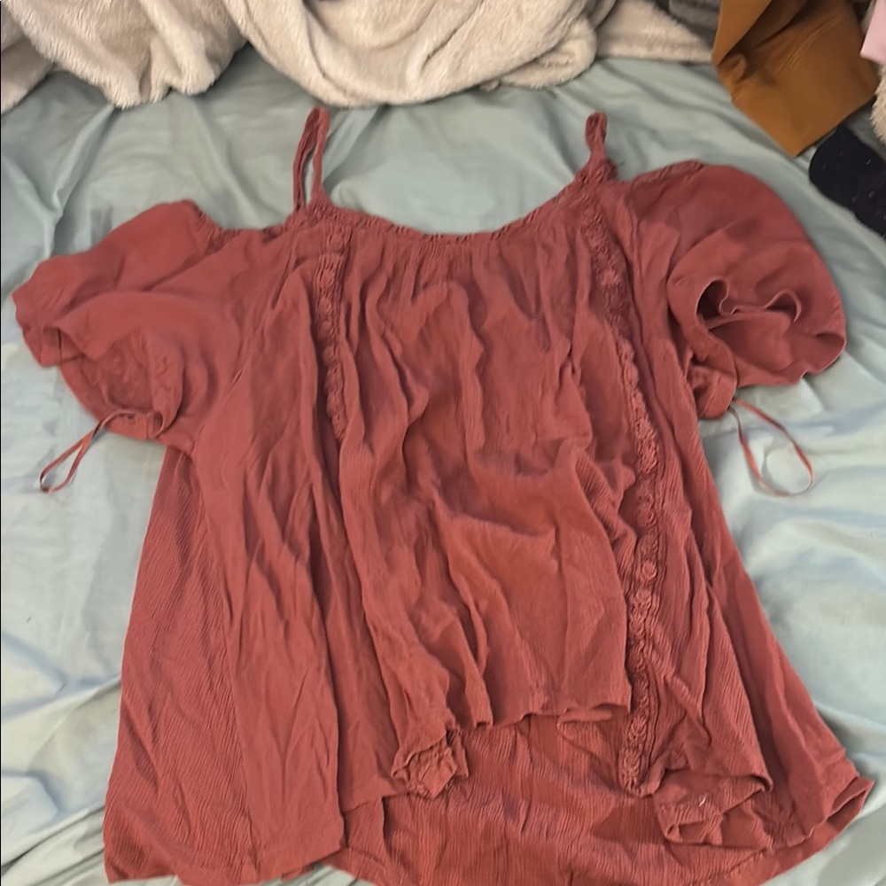 Rue21 Pink and Orange Ruffled Short Sleeve Blouse